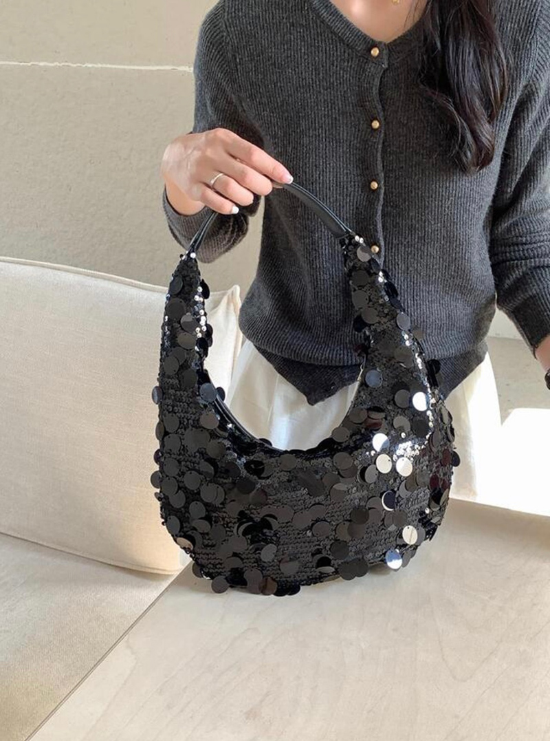 Sequined round zipper shoulder bag (2 colors)