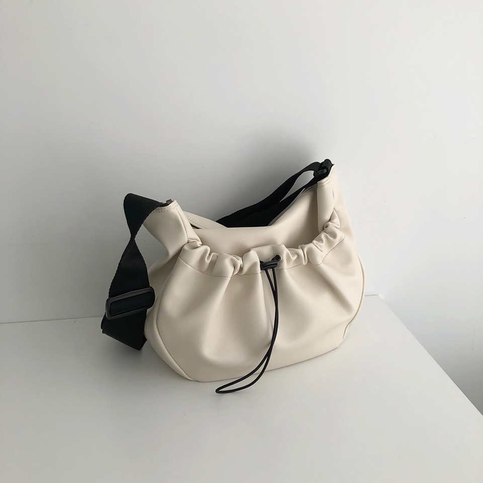 Leather String Pocket Zip-Up Crossbody Bag