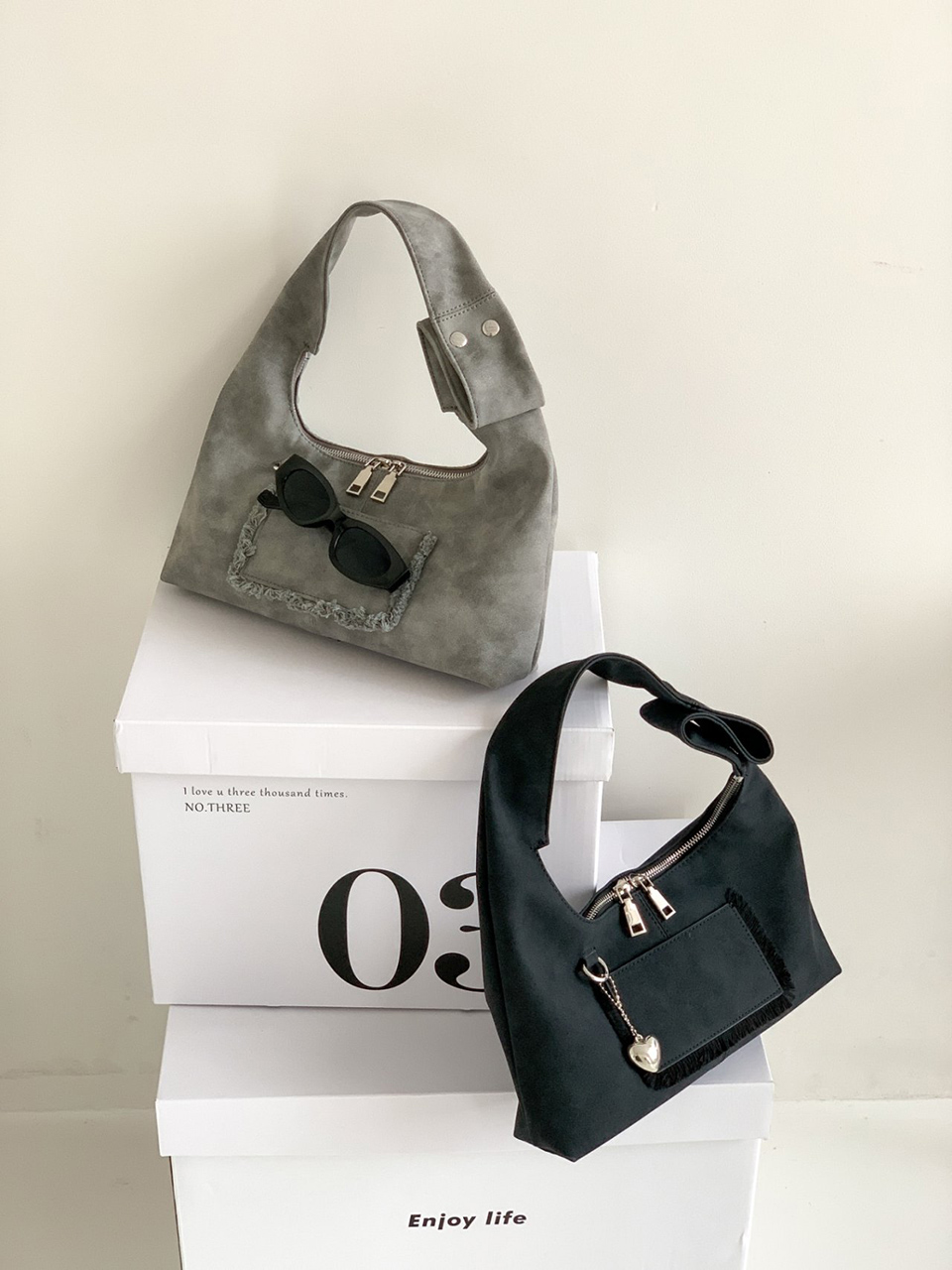 Suede Pocket Tote Bag/Shoulder Bag