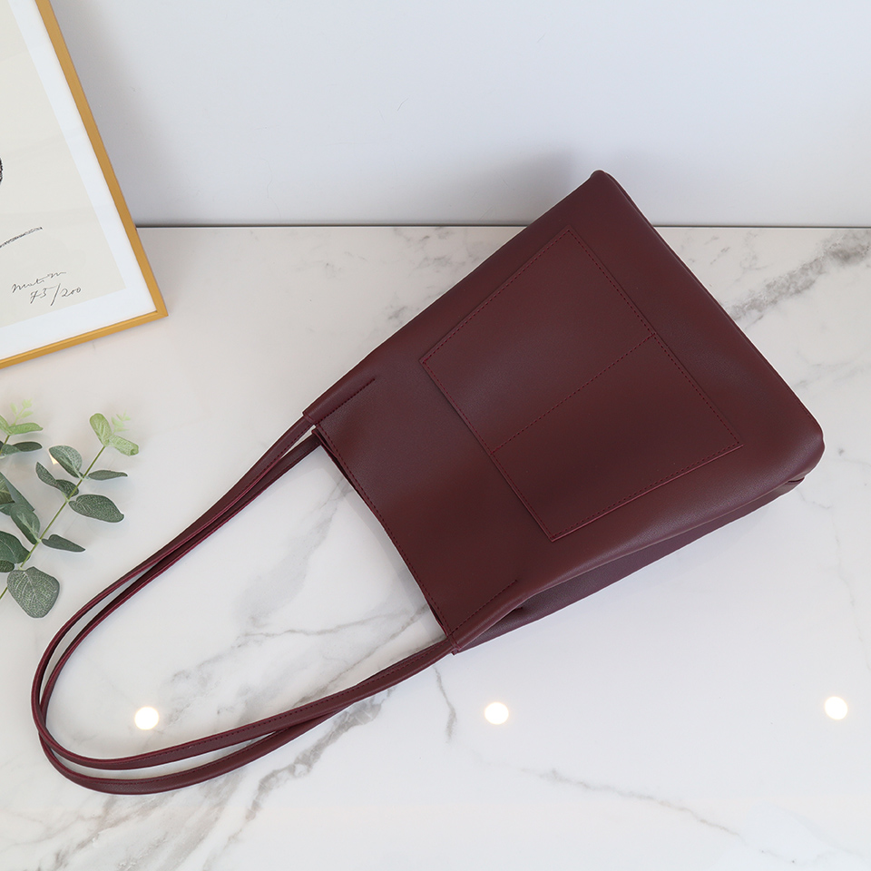 2-Pocket Square Leather Tote Bag/Shoulder Bag