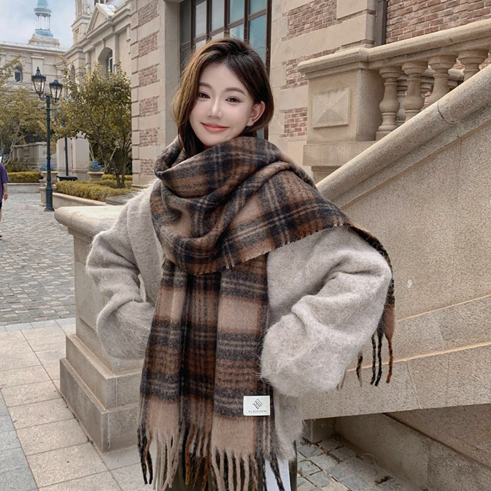 Mohair check knit classic scarf