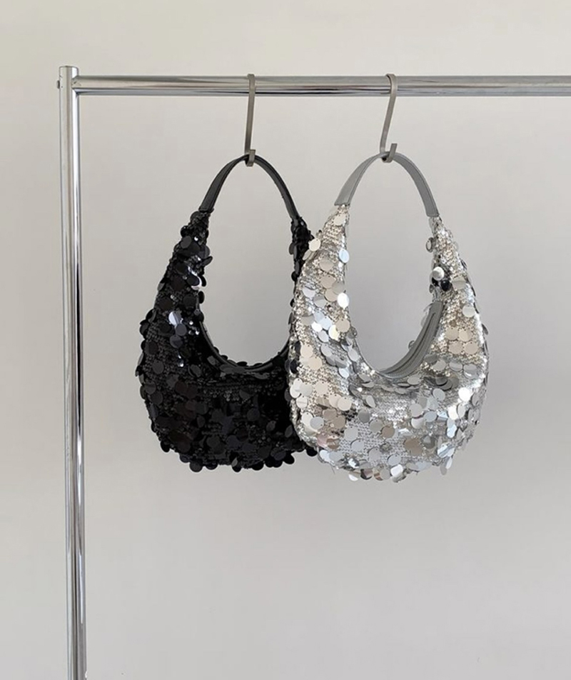 Sequined round zipper shoulder bag (2 colors)