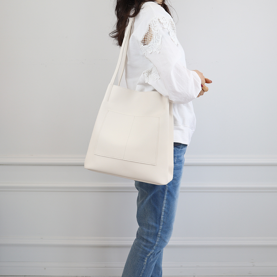 2-Pocket Square Leather Tote Bag/Shoulder Bag