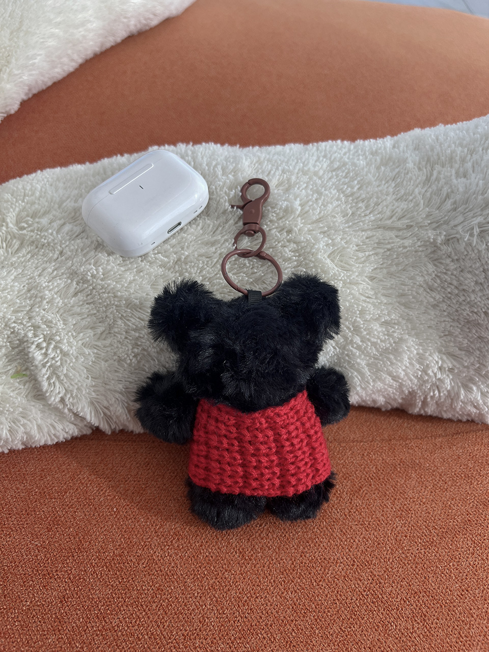 Knitted teddy bear button charm