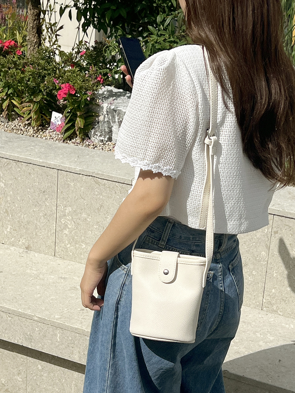 Button-belted mini cross-shoulder bag