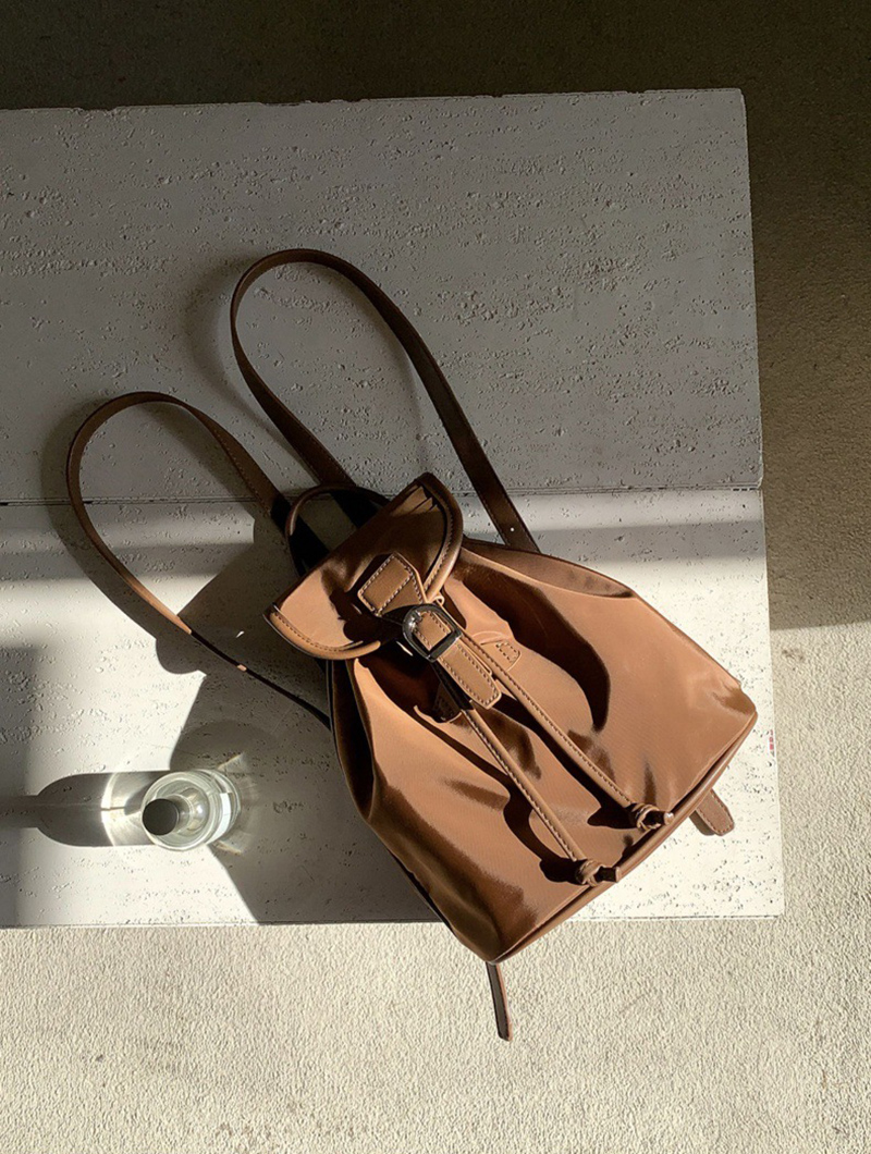 Buckle Faux Leather Nylon Mini Backpack (4 colors)