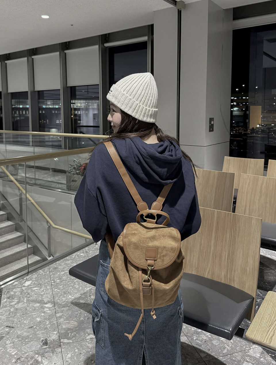 Suede String Buckle Bucket Bag/Backpack