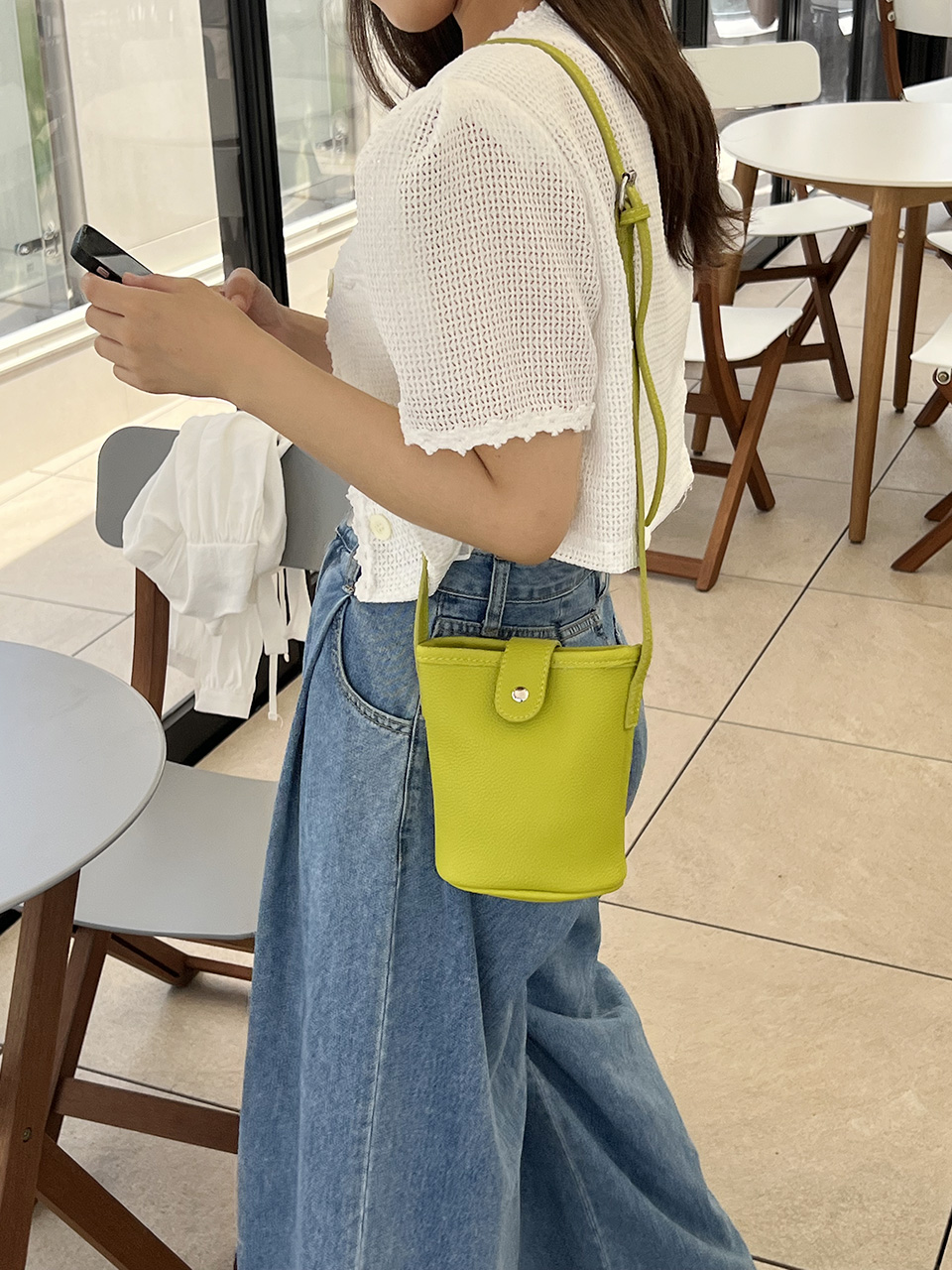 Button-belted mini cross-shoulder bag