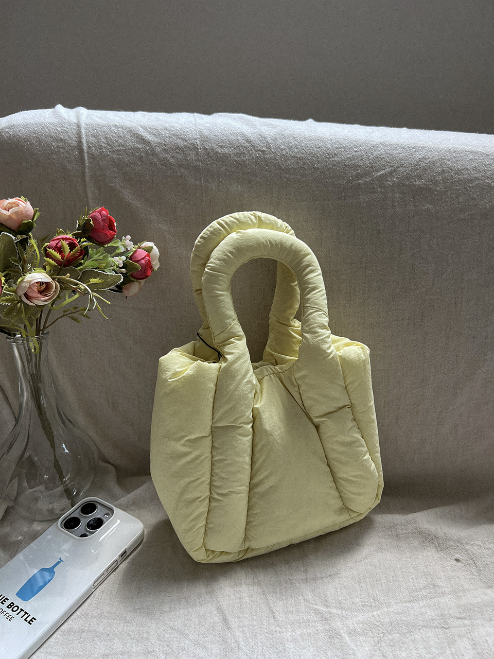 Nylon quilted chain mini tote bag