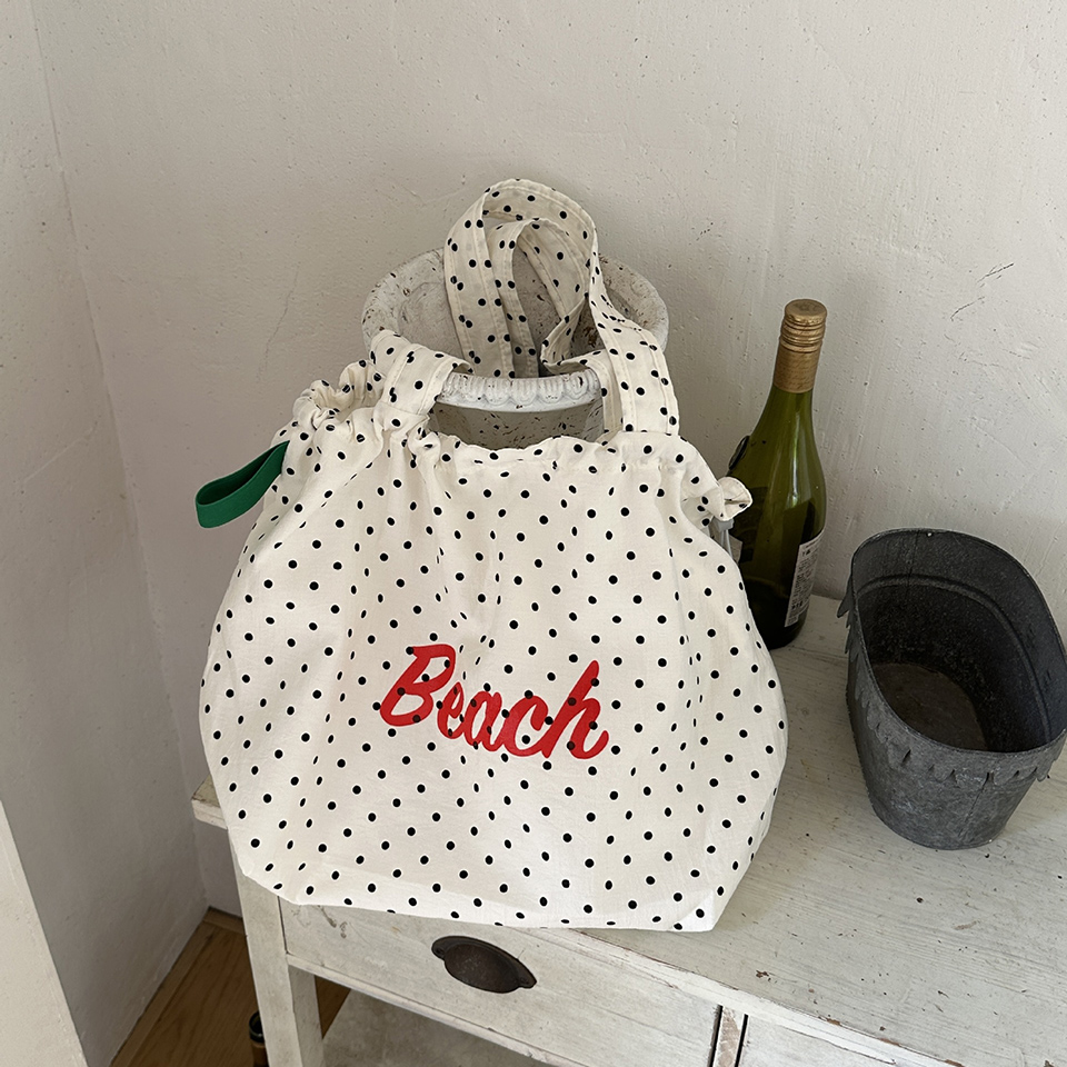 [3 colors] Dot Lettering String Bucket Bag