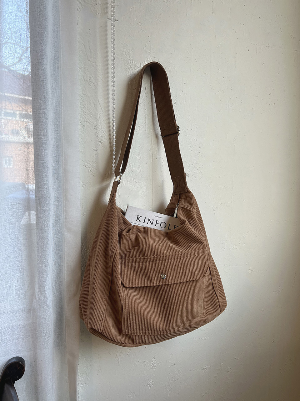 Corduroy Pocket Big Cross Eco Bag (6 colors)