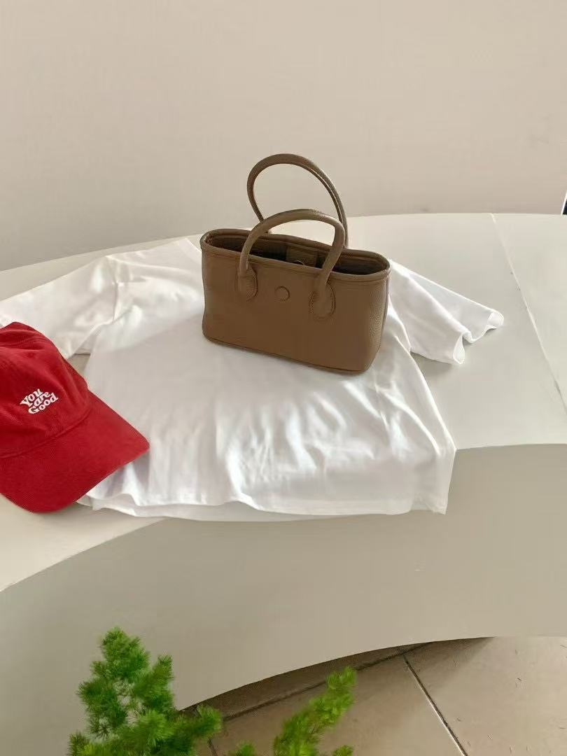 Button Square Leather Mini Tote Bag