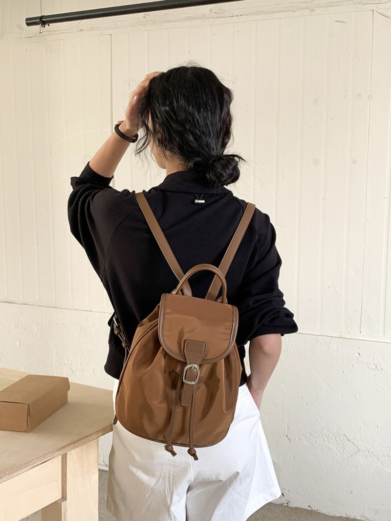 Buckle Faux Leather Nylon Mini Backpack (4 colors)