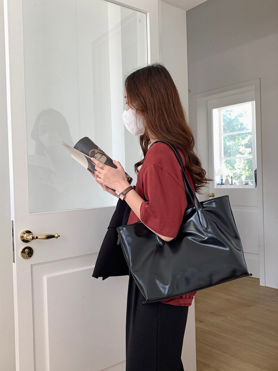 Glossy Square Big Shopper Bag (2 colors)