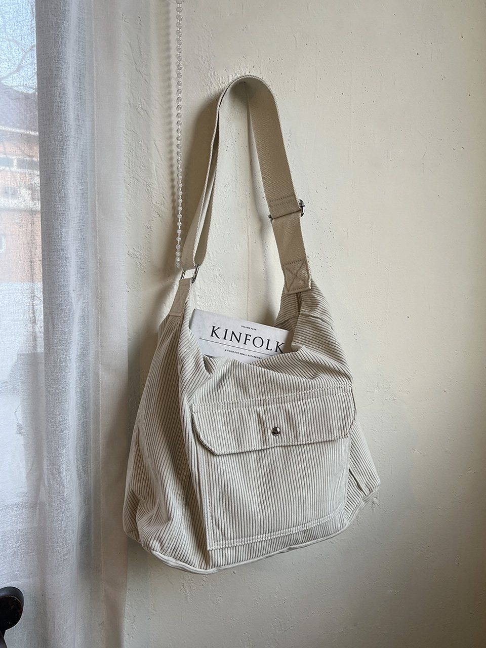 Corduroy Pocket Big Cross Eco Bag (6 colors)