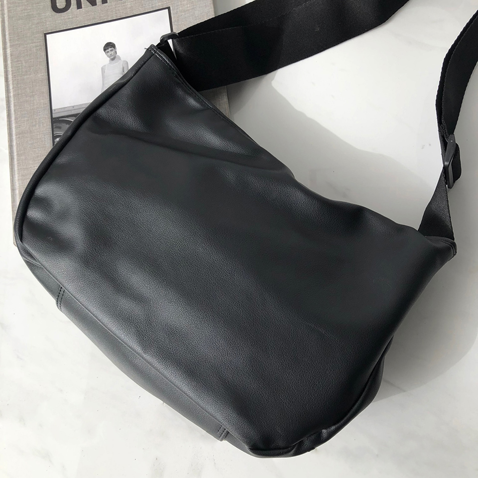 Leather String Pocket Zip-Up Crossbody Bag
