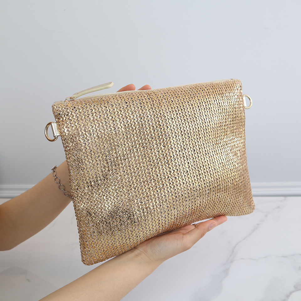 Bling Pearl Rattan Silver Cross Clutch Bag