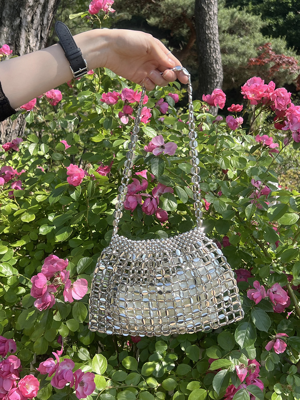 Metal Bead Net Mini Shoulder Bag