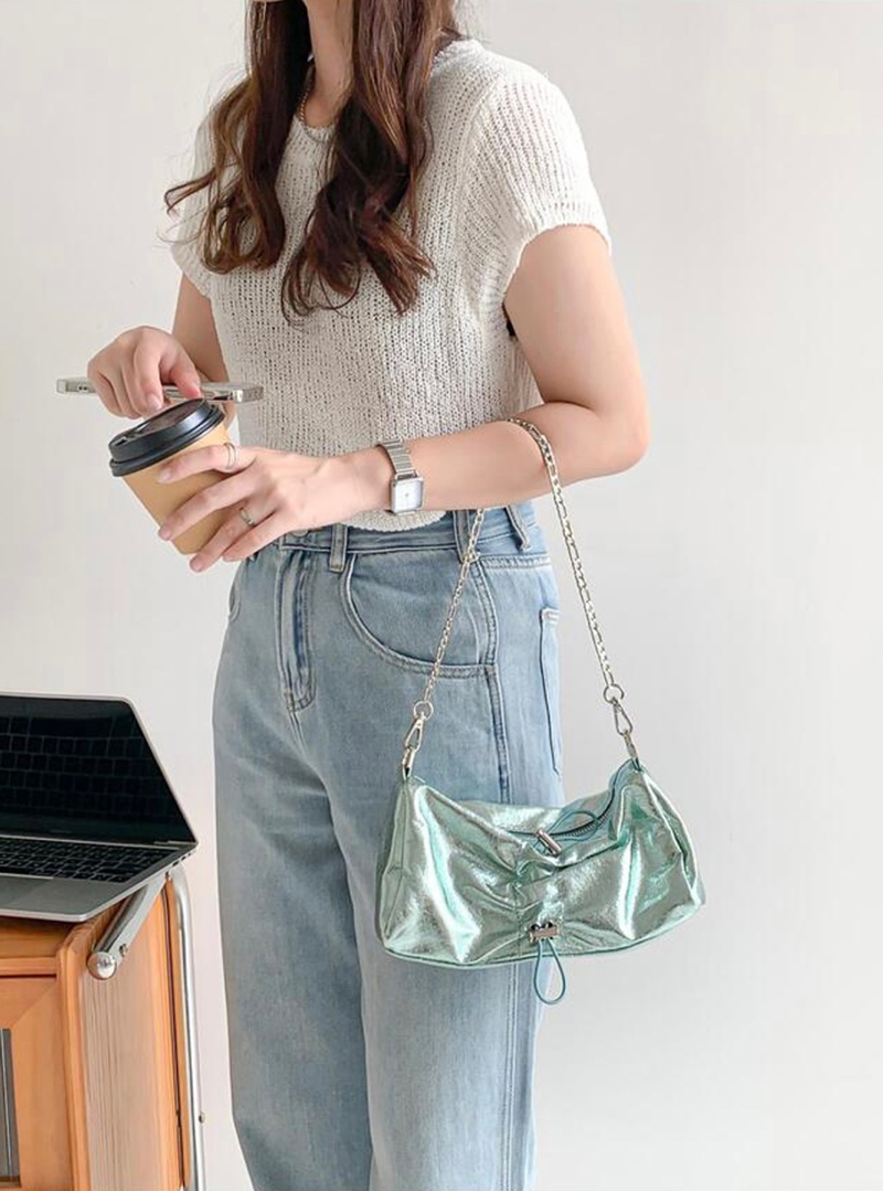 Monroe Cross Shirring Silver Mini Chain Bag