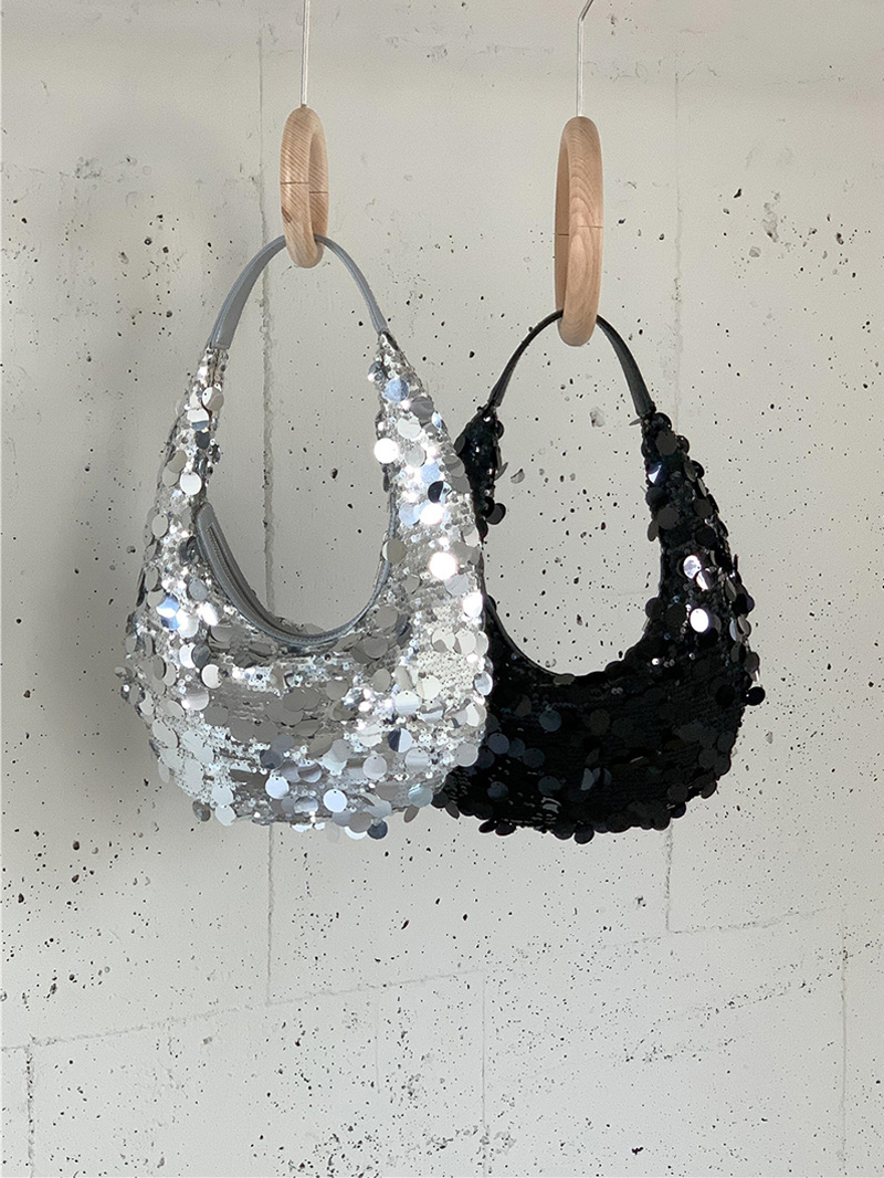 Sequined round zipper shoulder bag (2 colors)