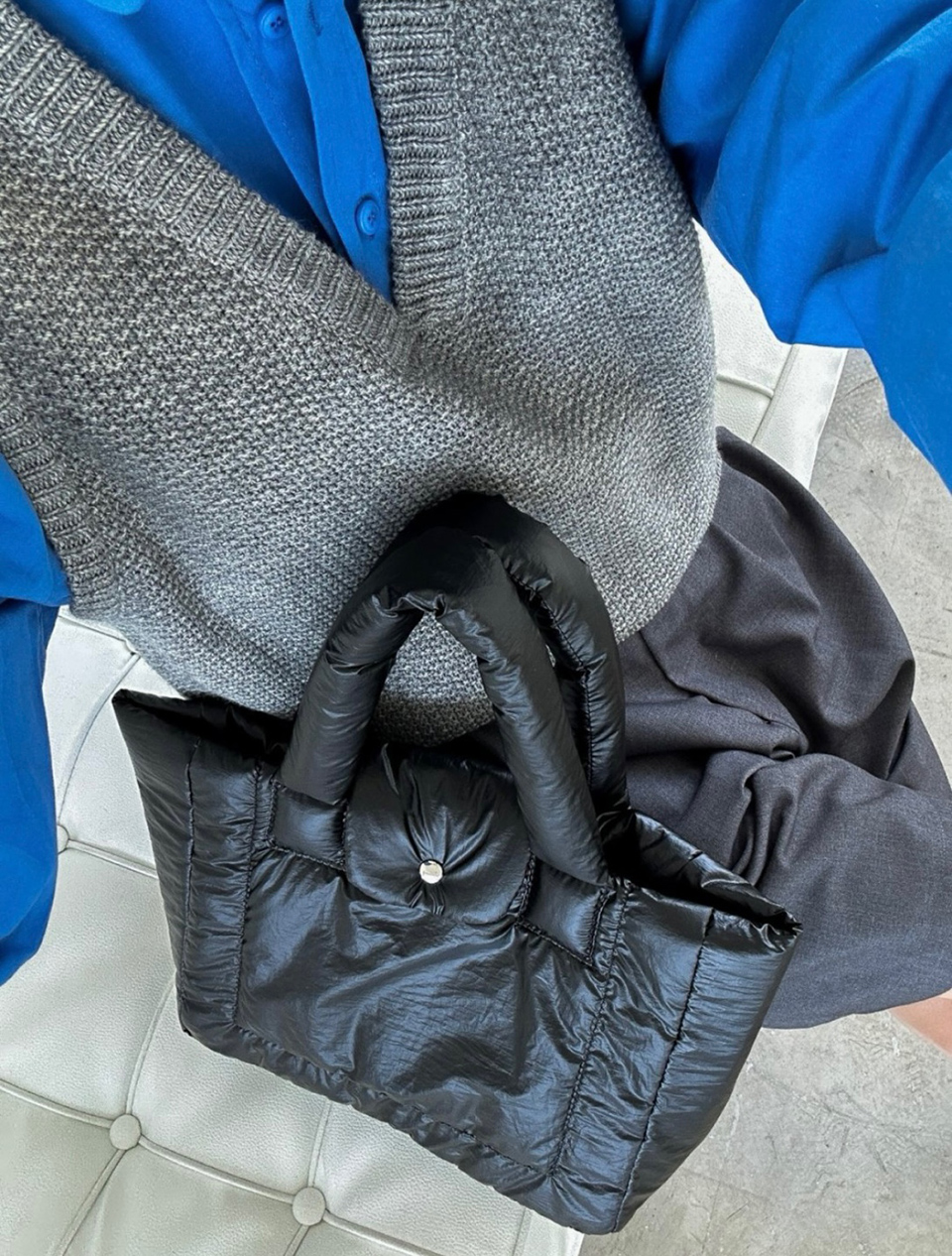 Aston Glossy Nylon Down Button Tote Bag
