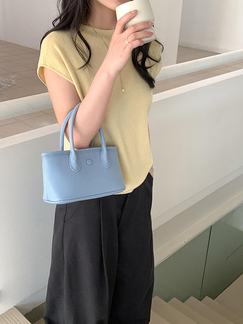 Button Square Leather Mini Tote Bag