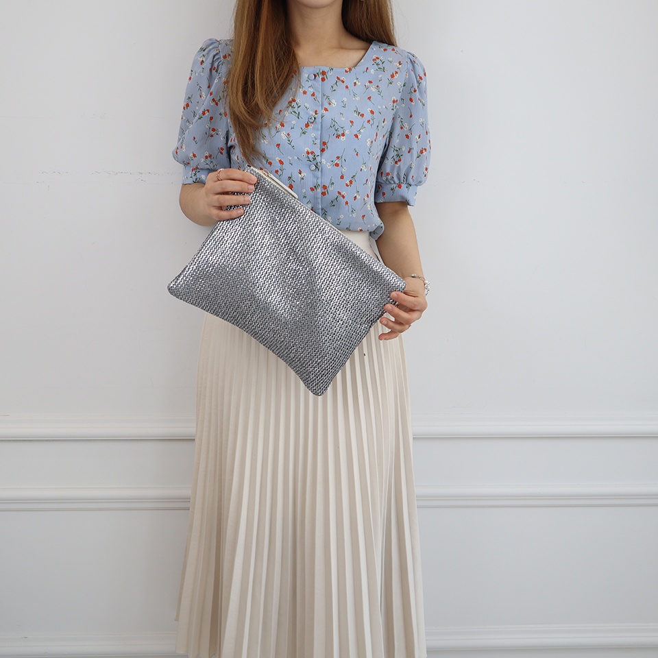 Bling Pearl Rattan Silver Cross Clutch Bag