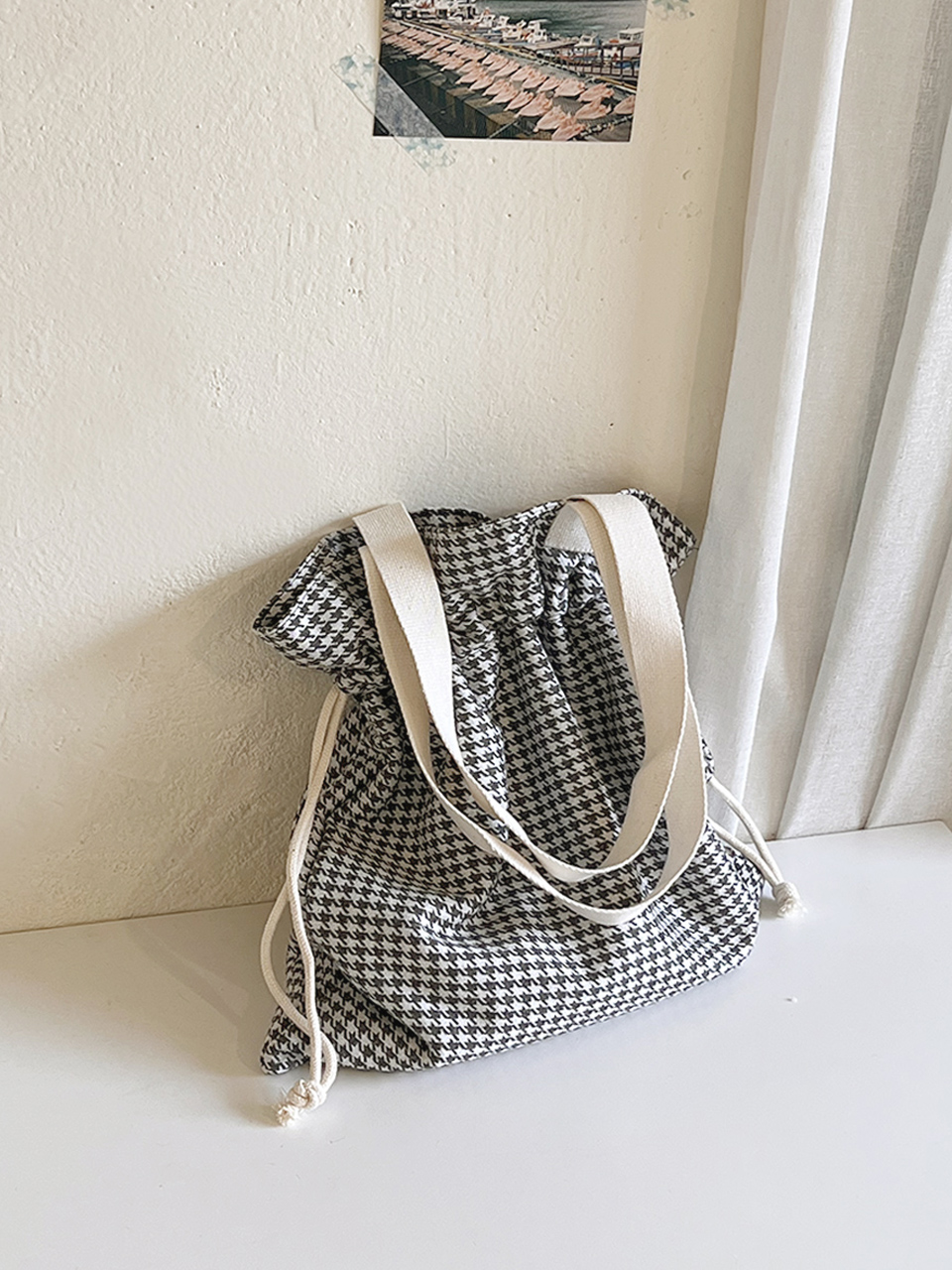 Checkered Bucket Bag Big Shoulder Eco Bag