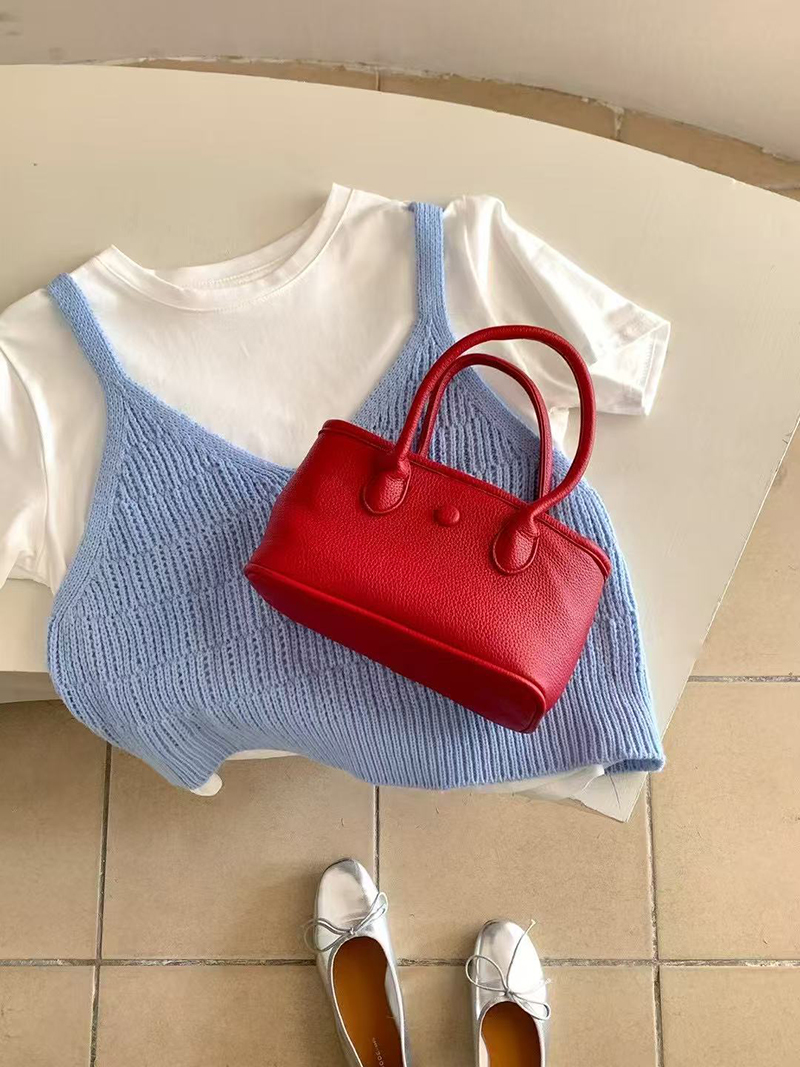 Button Square Leather Mini Tote Bag