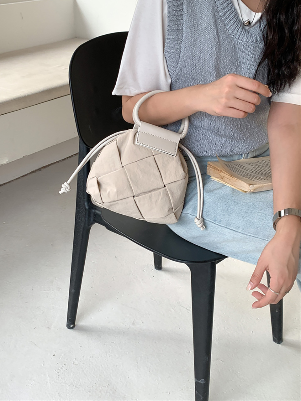 Quilted Nylon Mini Bucket Bag (4 colors)