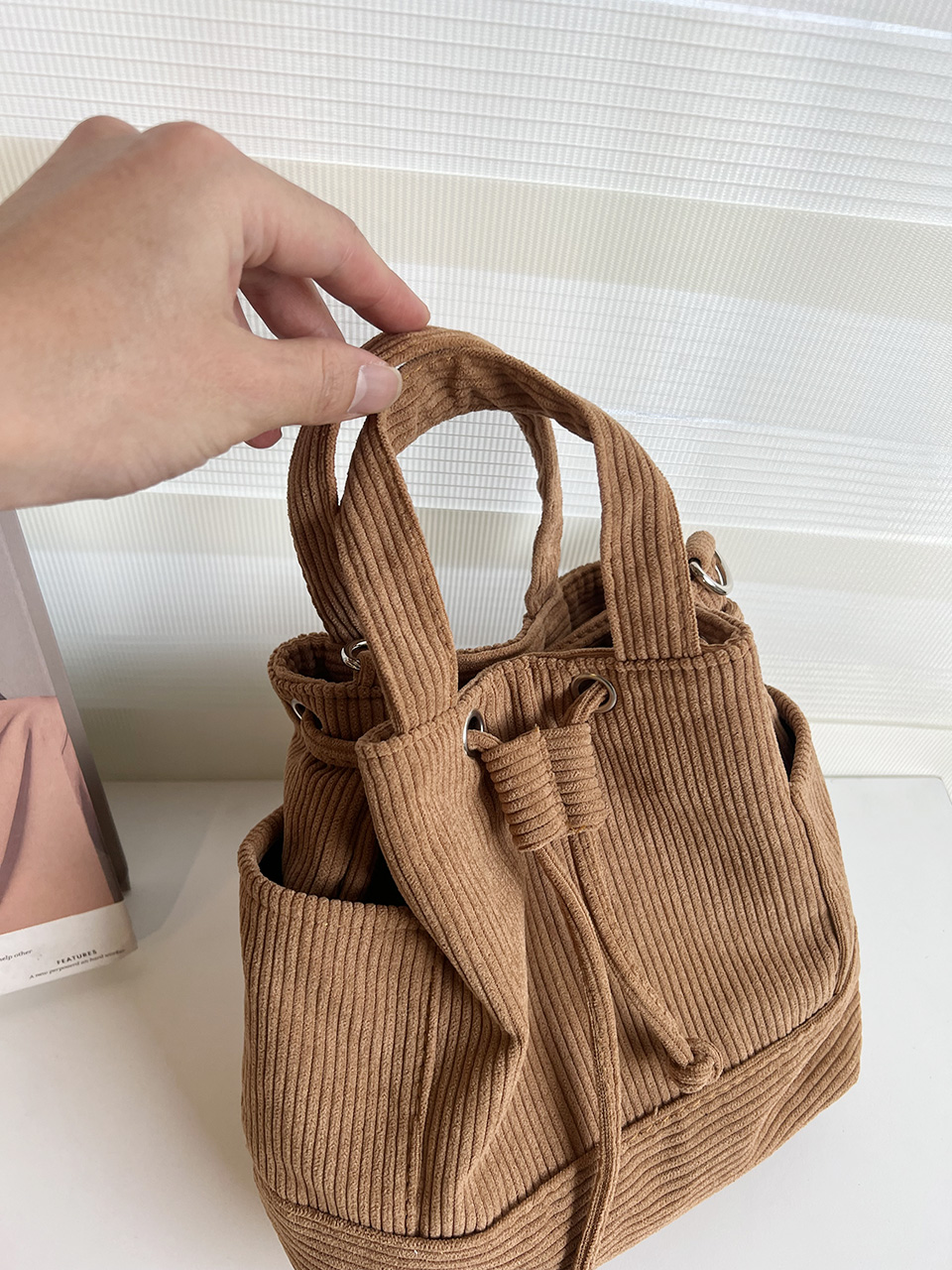 Corduroy Mini Bucket Bag, Bucket Cloth Eco Bag (6 colors)