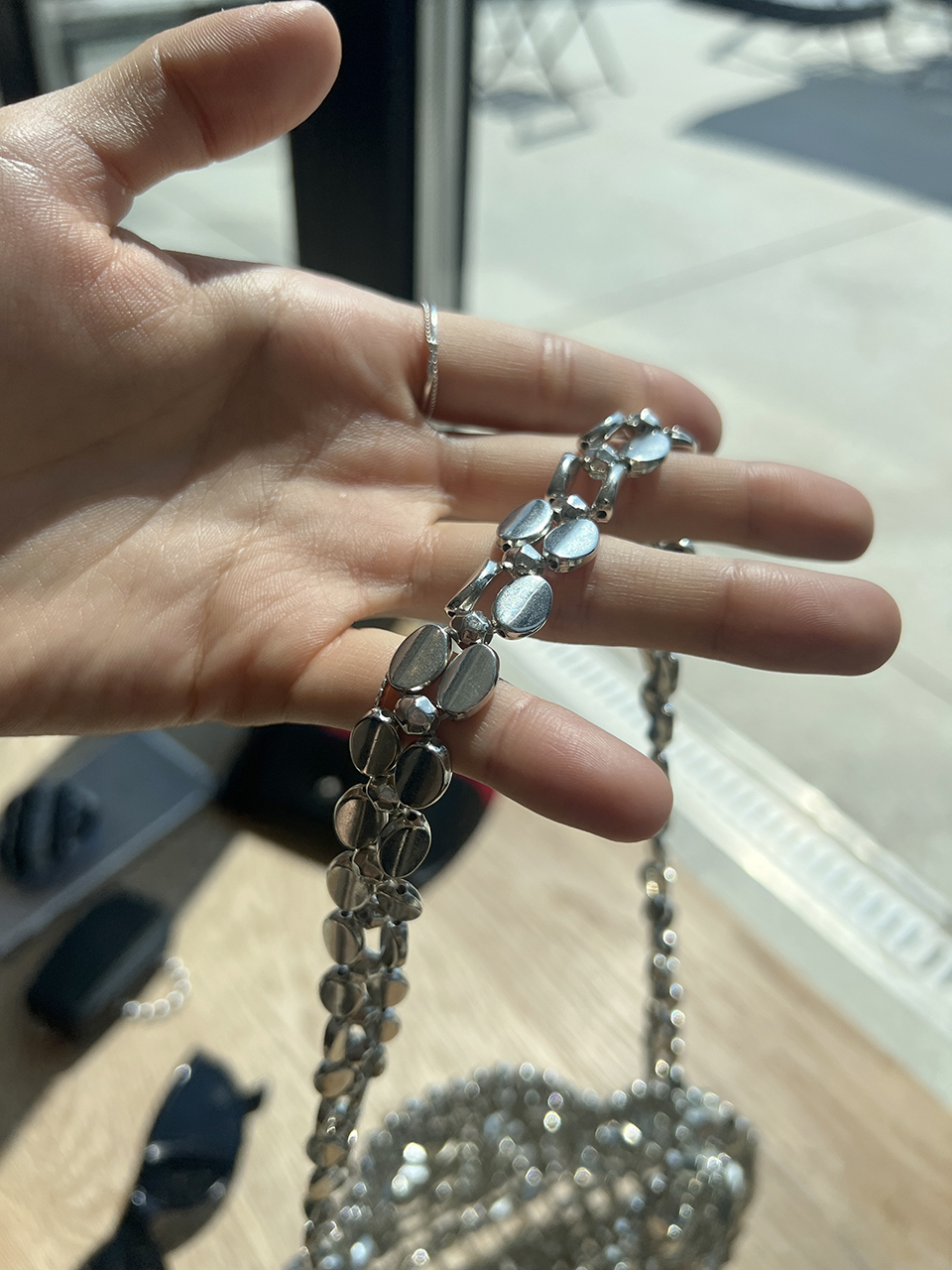 Metal Bead Net Mini Shoulder Bag