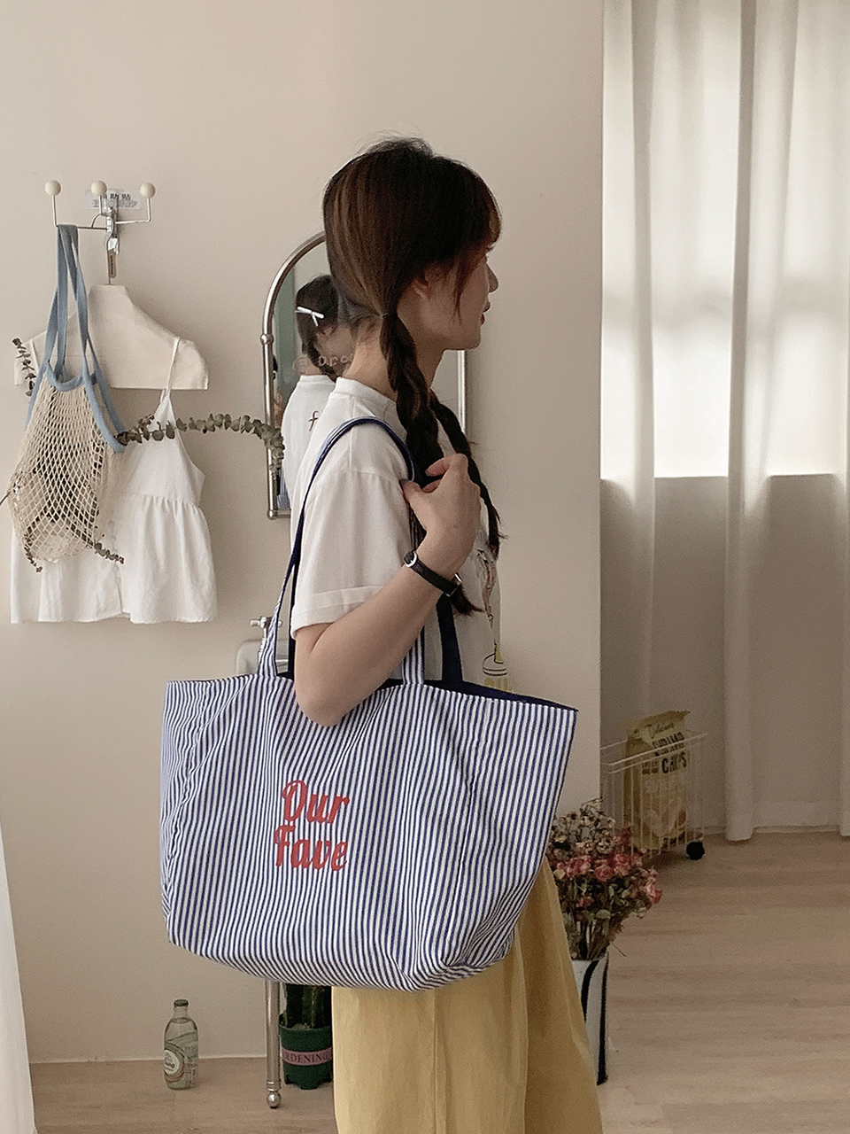 Reversible Stripe Border Lettering Big Eco Bag