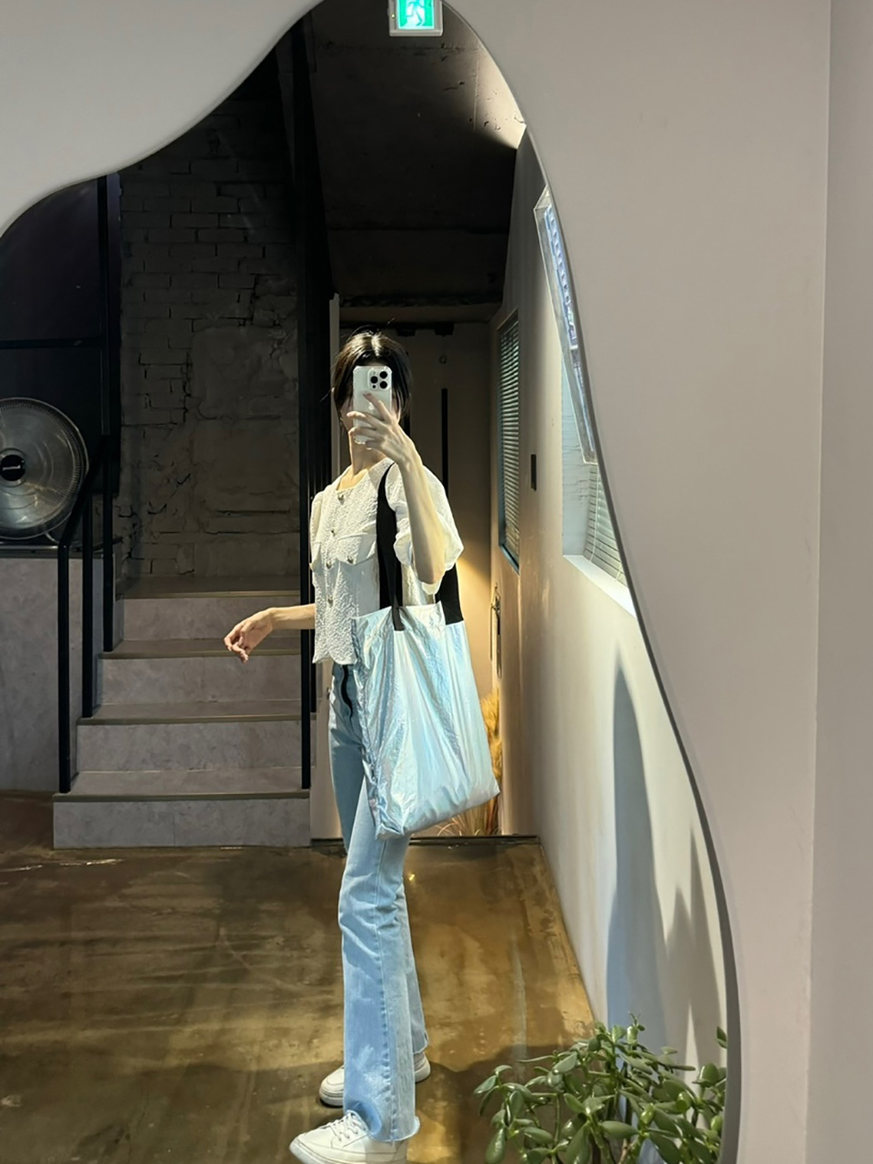 Nylon Silver Plain Shoulder Eco Bag / Shoulder Bag