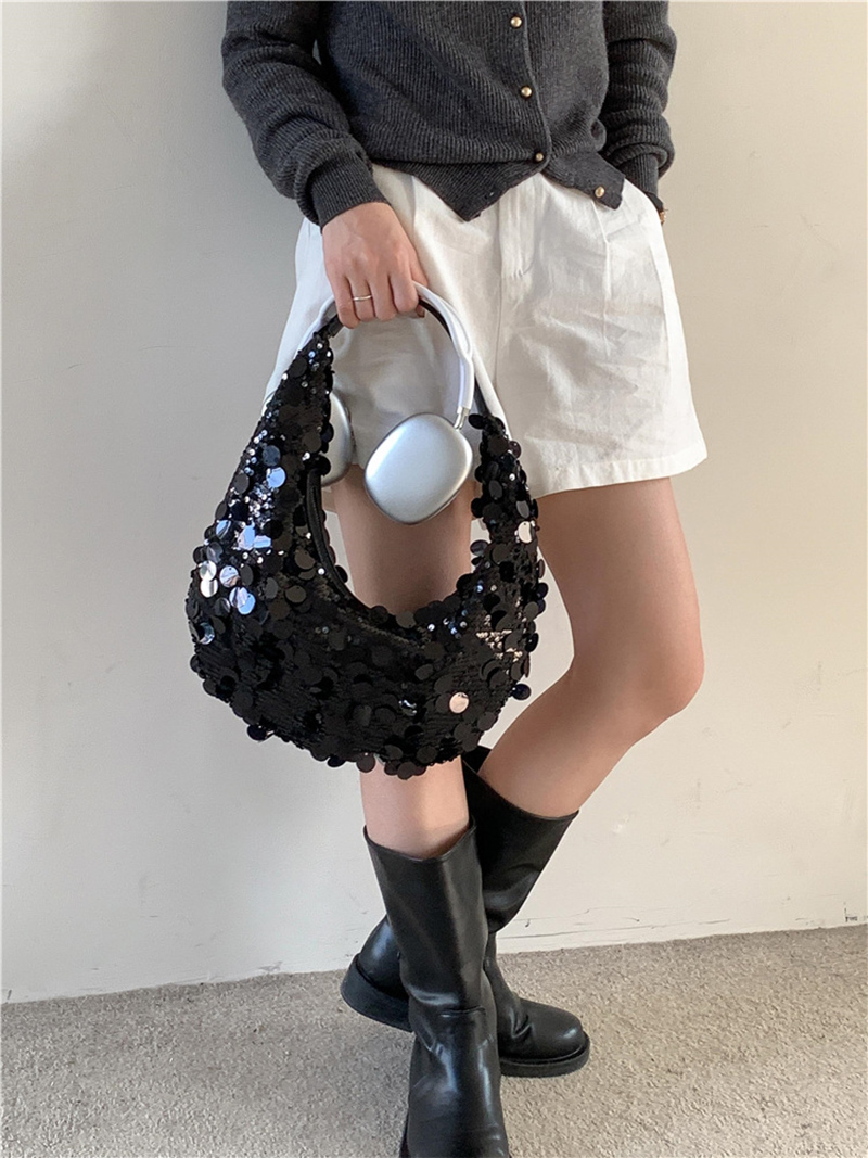 Sequined round zipper shoulder bag (2 colors)
