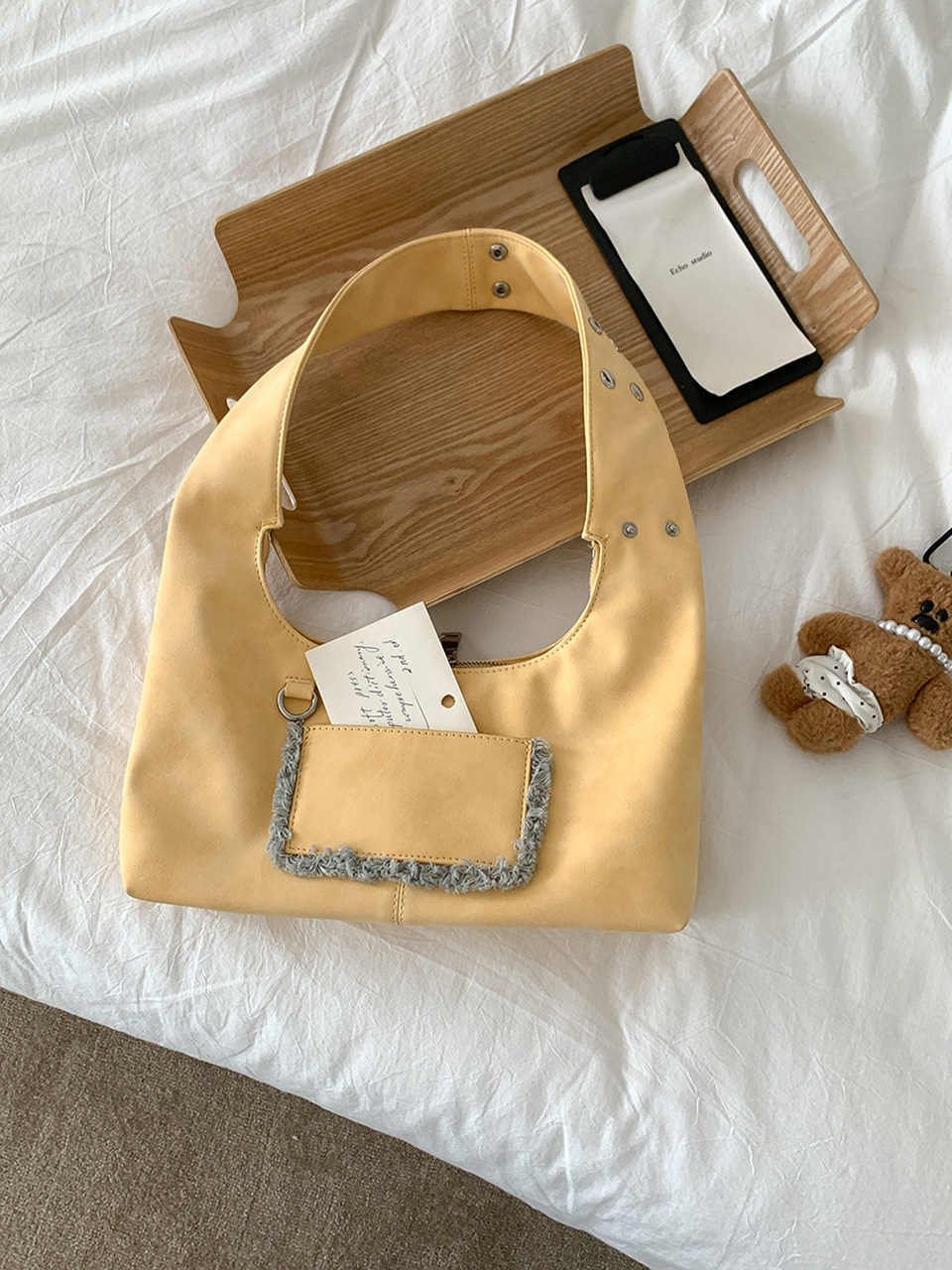 Suede Pocket Tote Bag/Shoulder Bag
