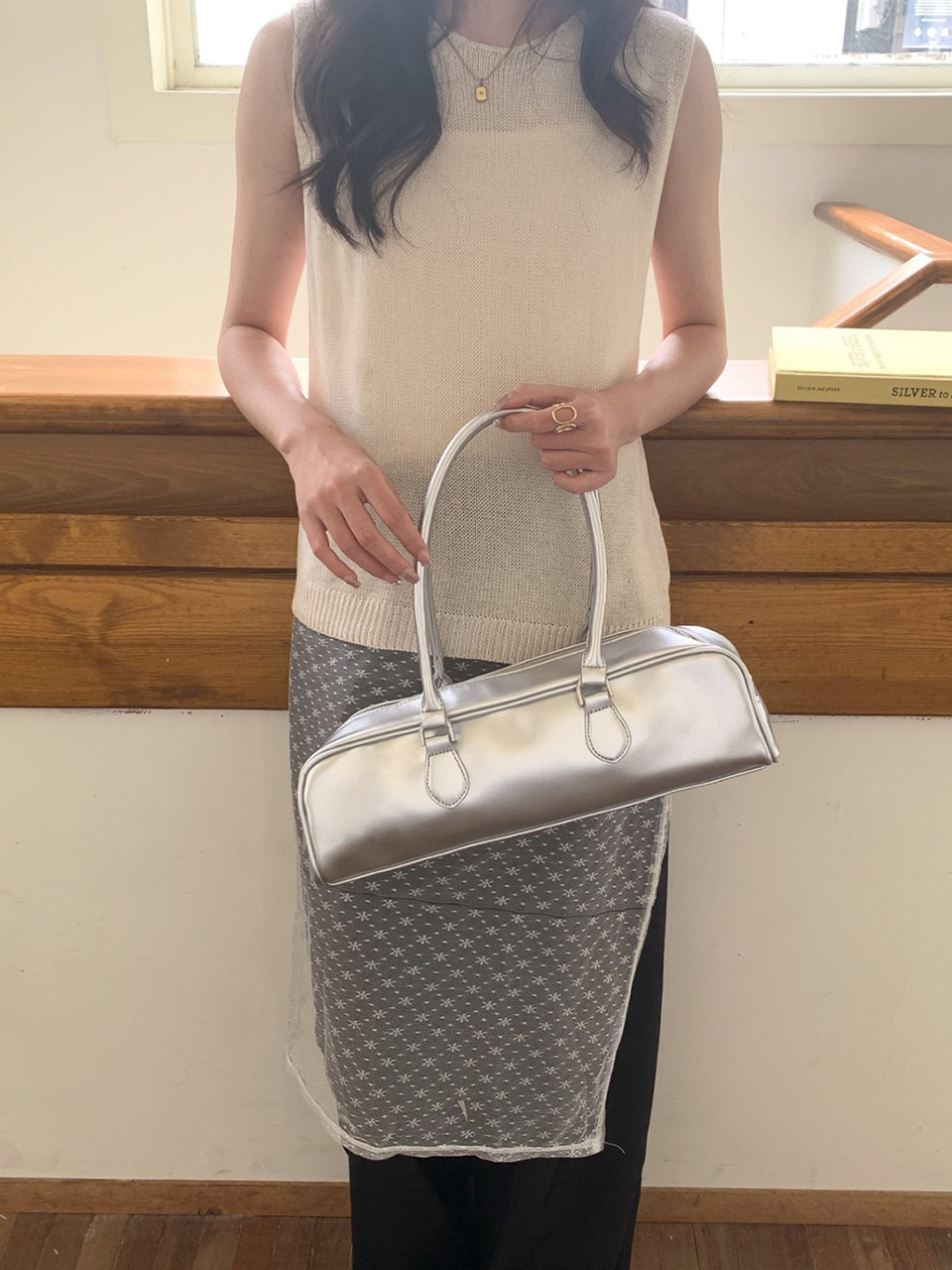 Heart Charm Square Leather Shoulder Bag