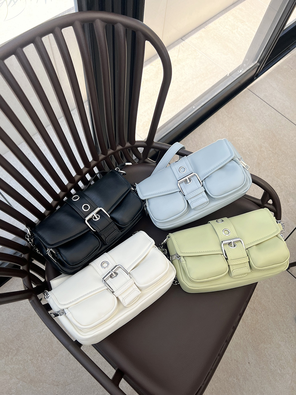Eyelet Leather Belt Chain Mini Shoulder Bag