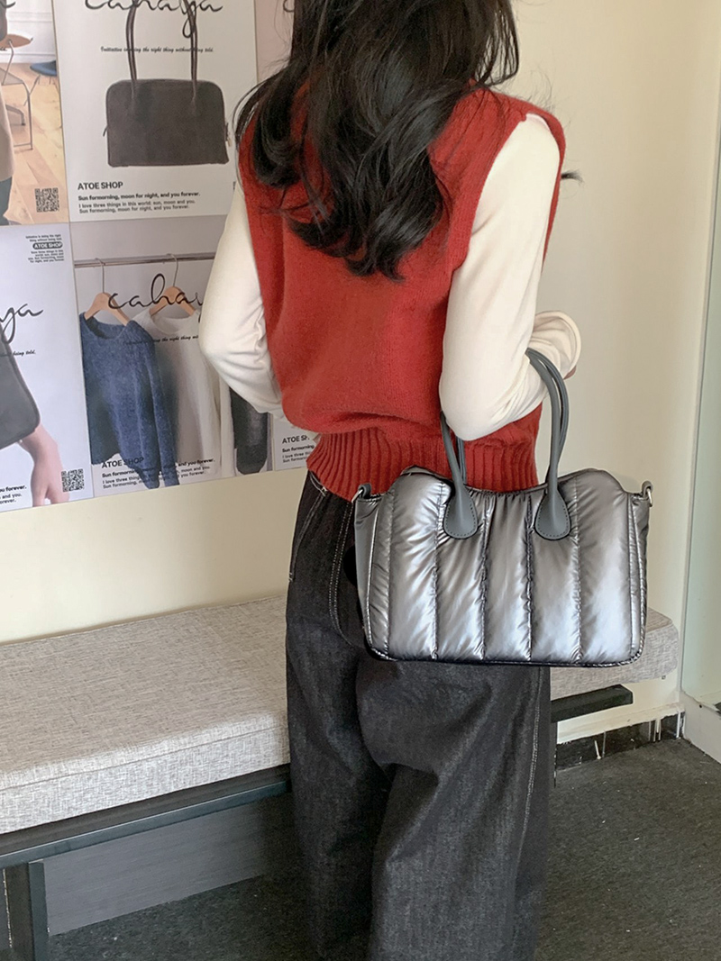 Down nylon quilted tote bag
