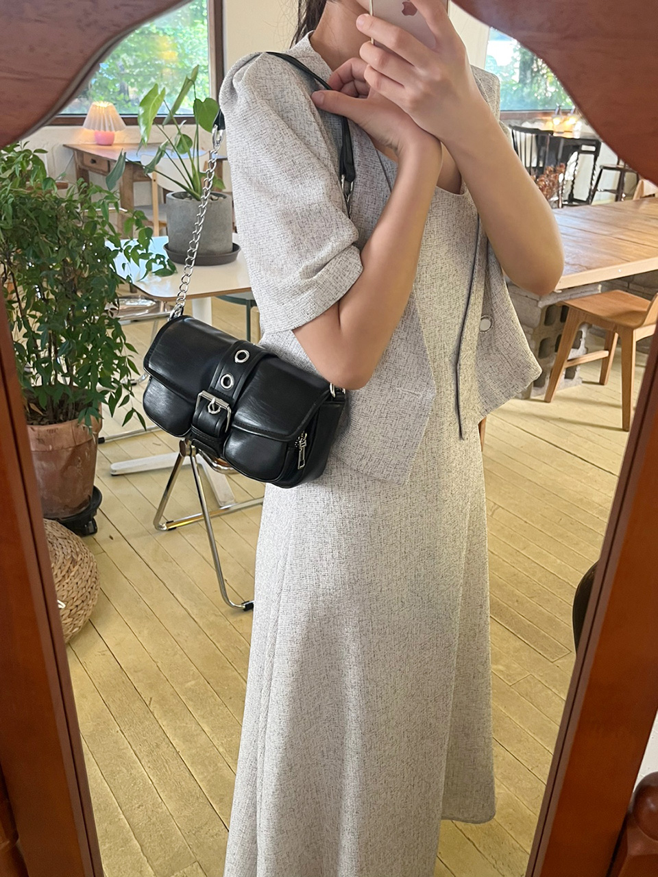 Eyelet Leather Belt Chain Mini Shoulder Bag