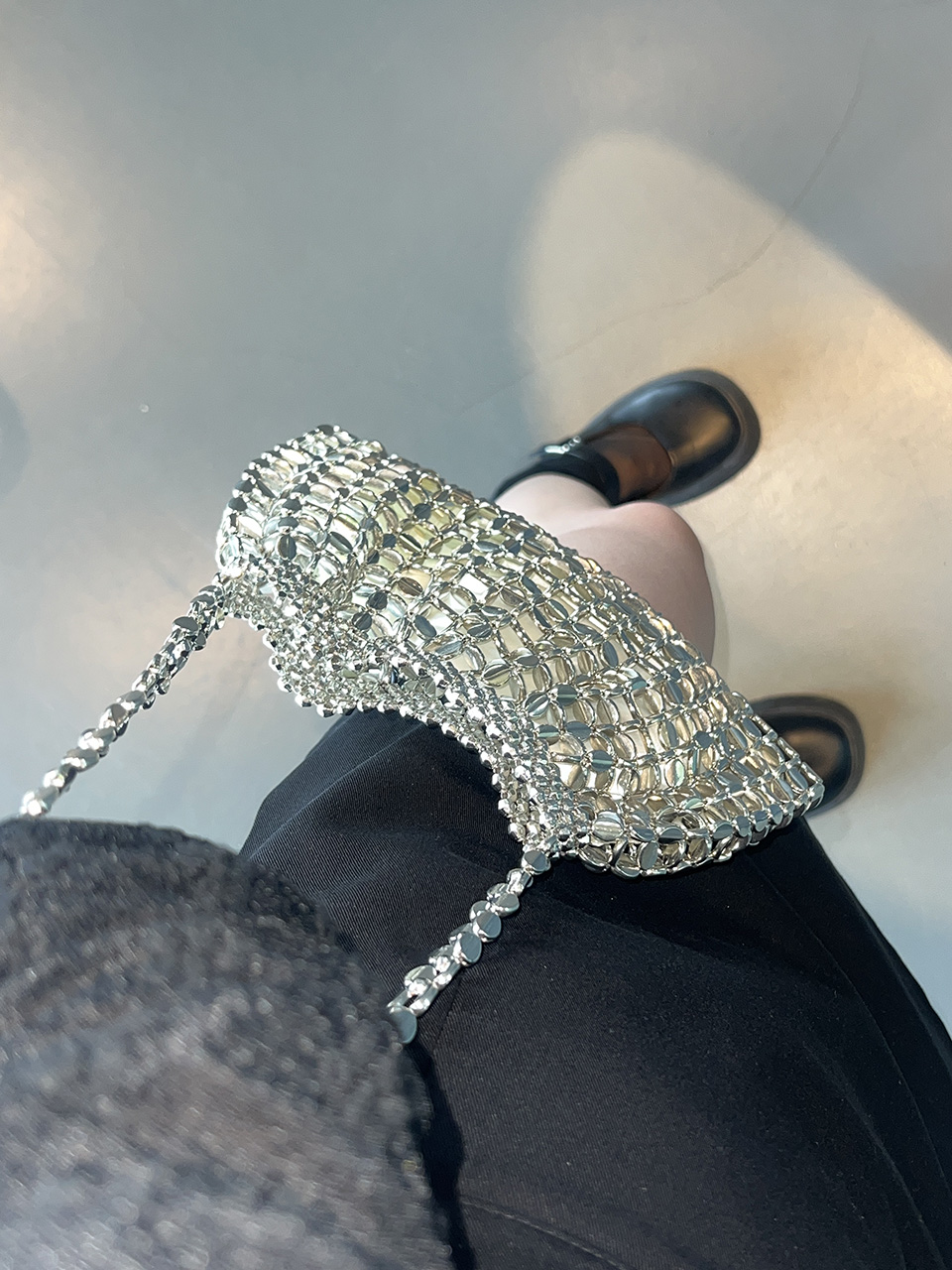 Metal Bead Net Mini Shoulder Bag