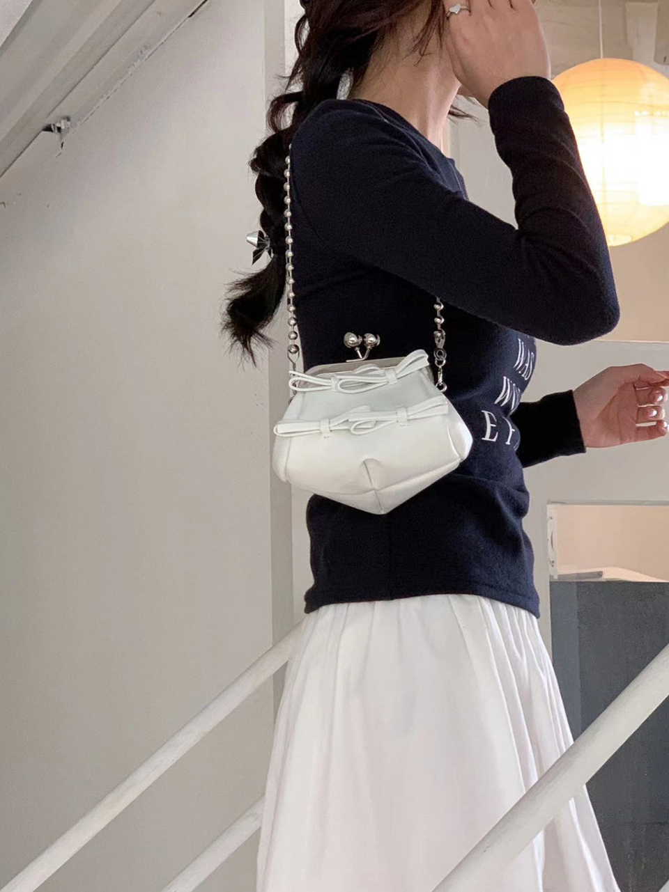 Ribbon 2-Way Chain Mini Crossbody Bag (2 Strap Types)