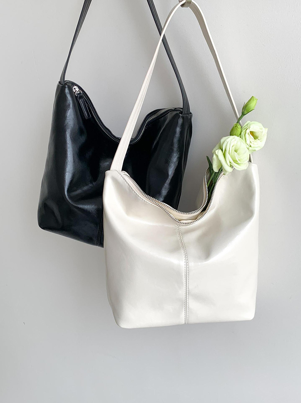 Glossy wrinkle leather shoulder bag (4 colors)