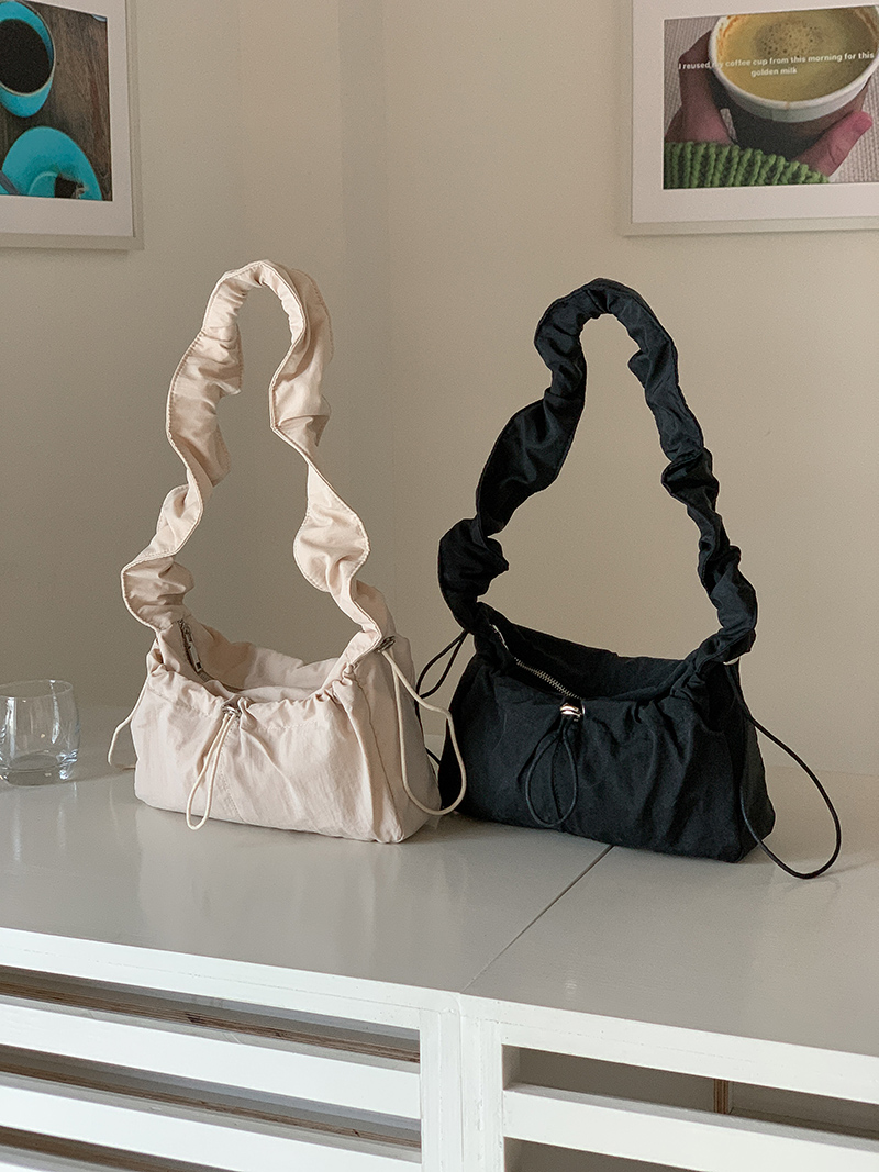 Shirring nylon pocket string shoulder bag (3 colors)