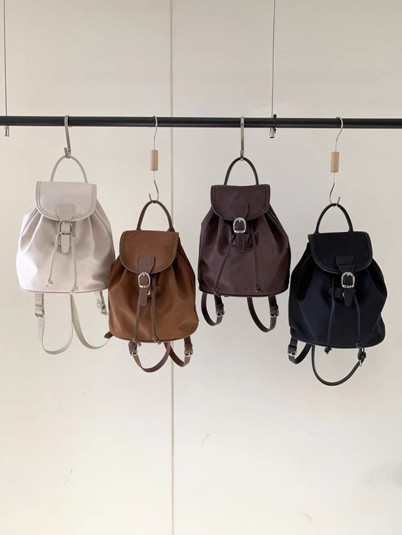 Buckle Faux Leather Nylon Mini Backpack (4 colors)