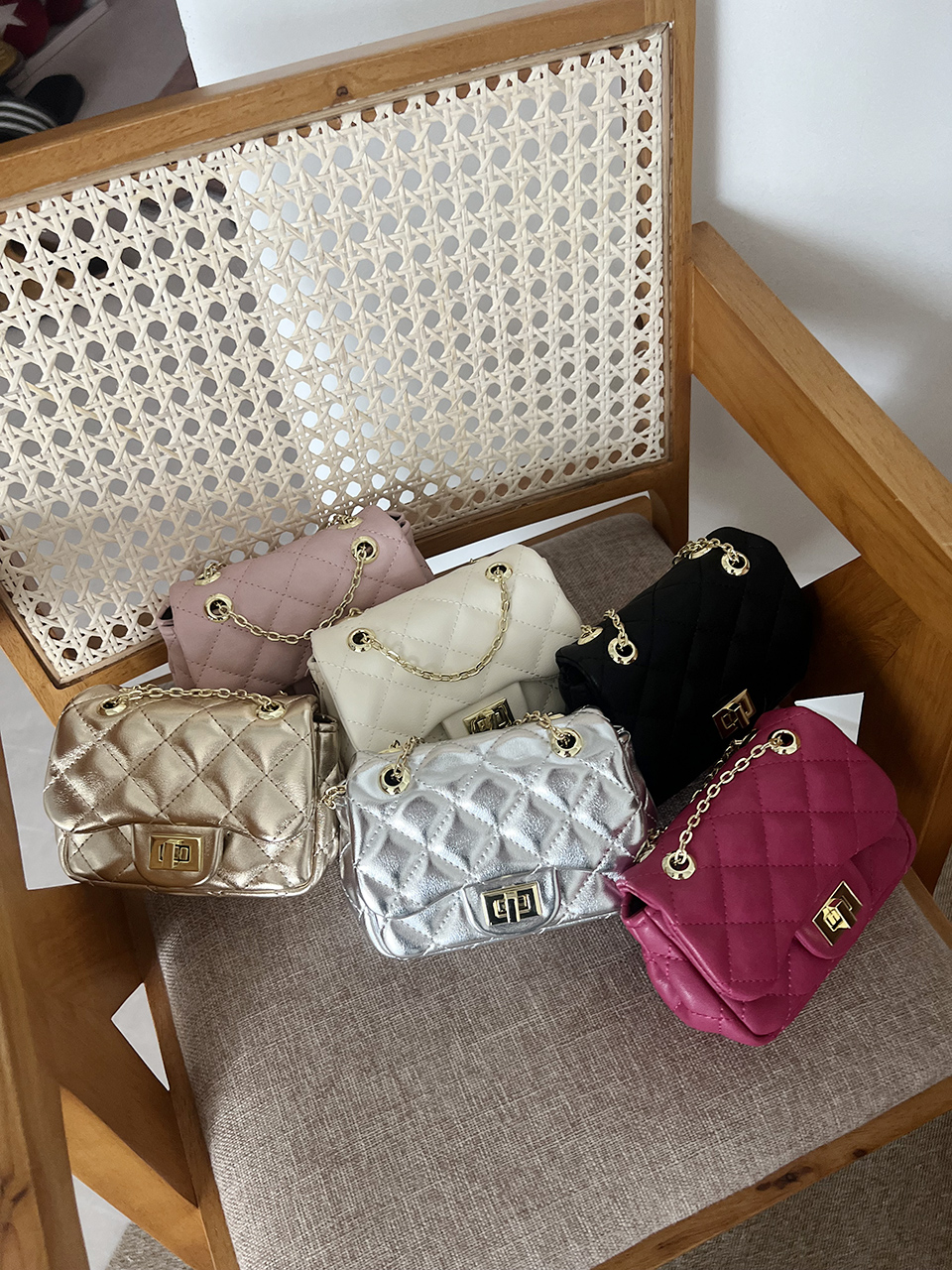 Zuni Quilted Micro Mini Gold Chain Bag