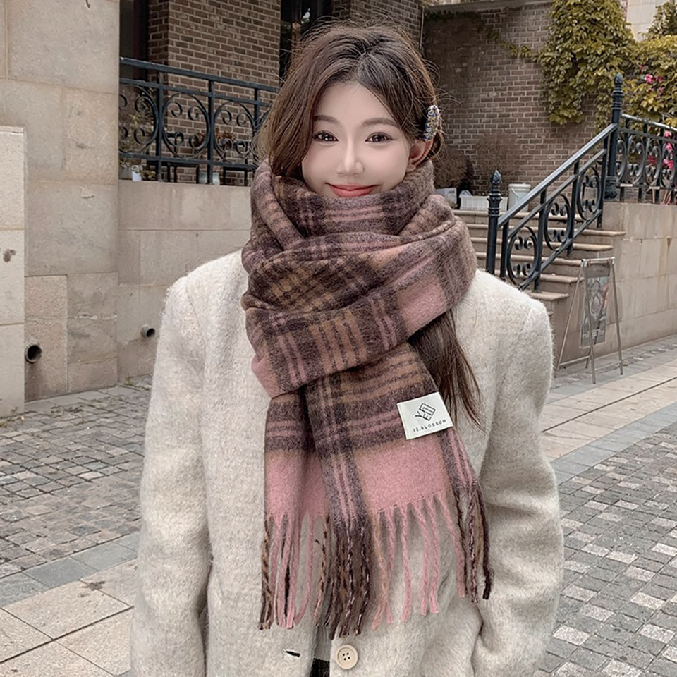 Mohair check knit classic scarf