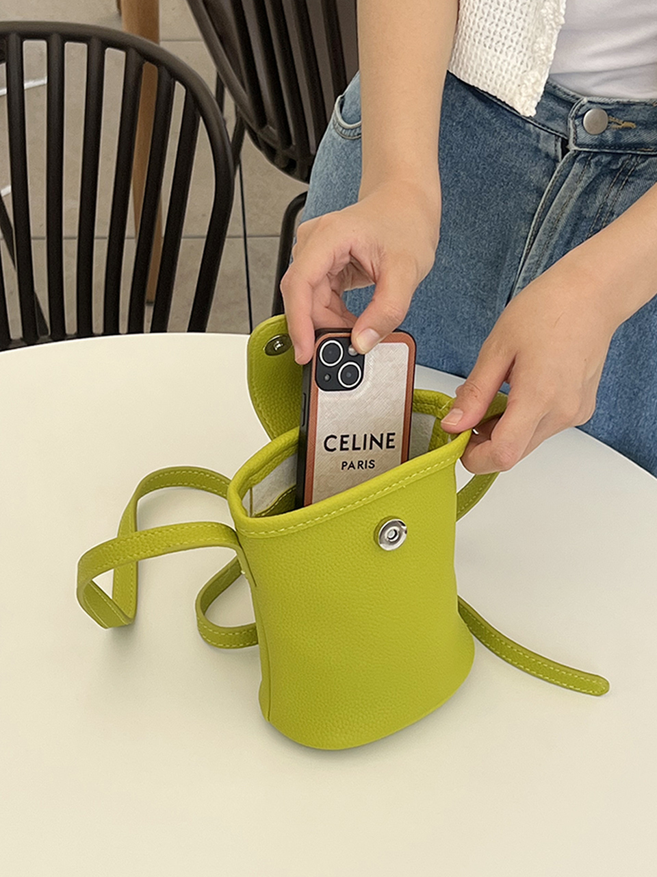 Button-belted mini cross-shoulder bag