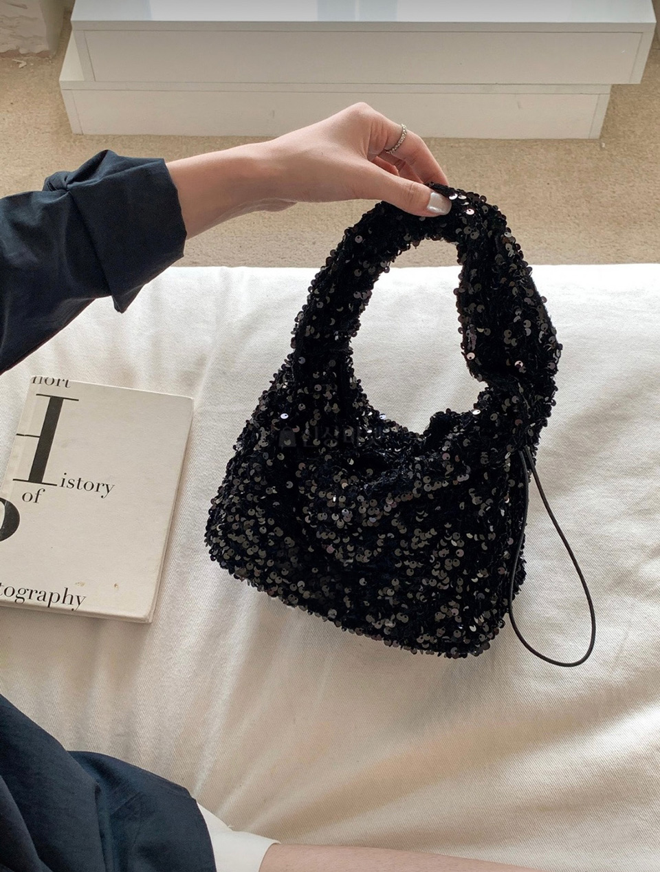 Bling Shirred Silver Mini Tote Bag