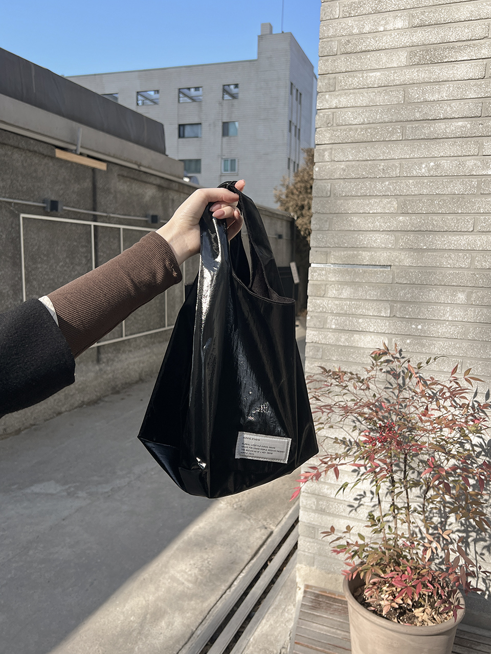 Glossy nylon mini tote bag